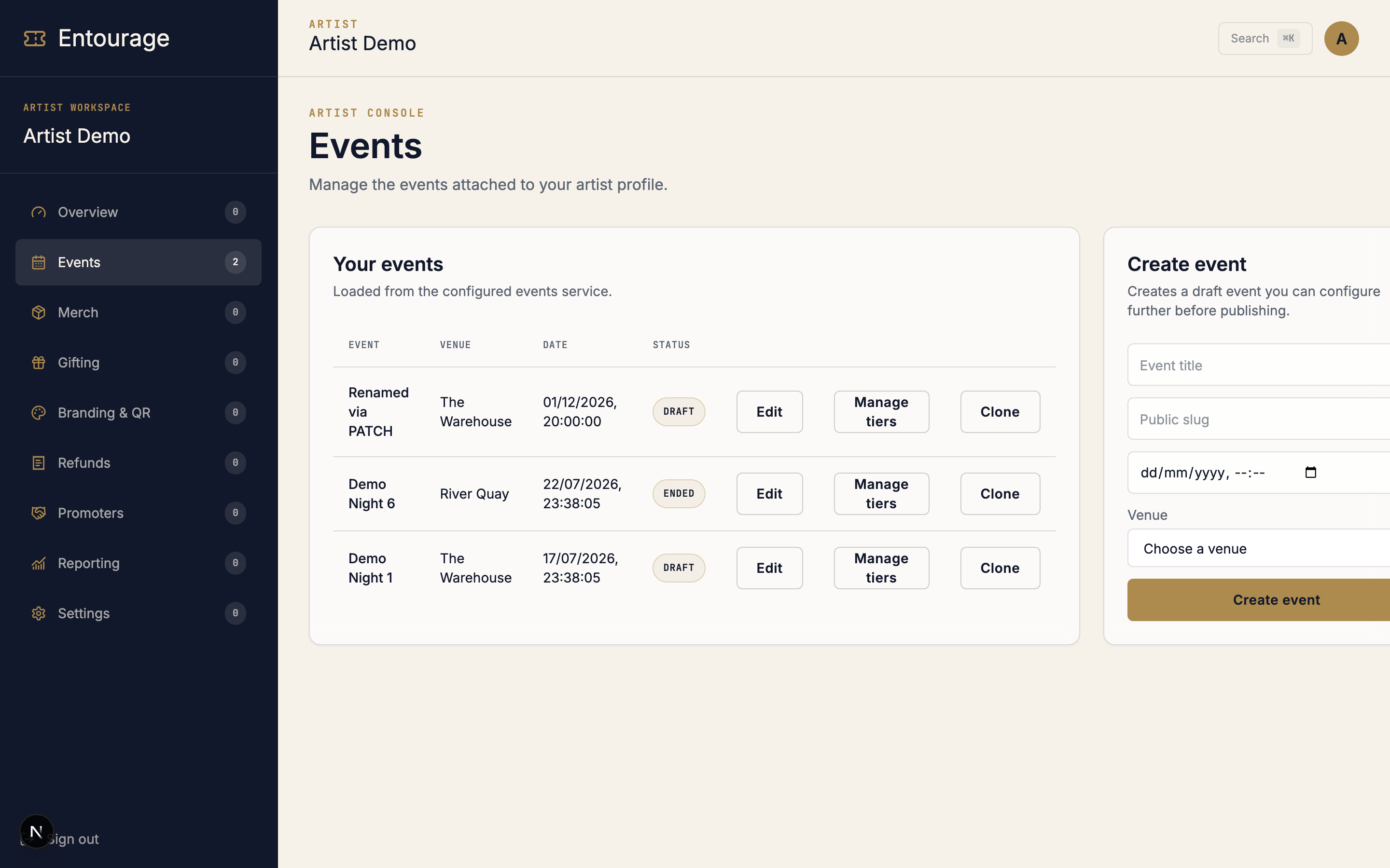 Artist events